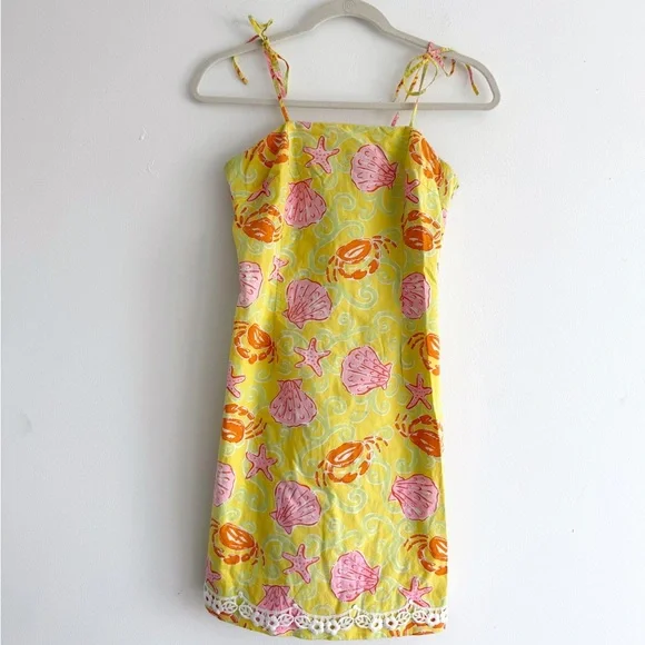 Lilly Pulitzer Yellow & Pink Sunrise Sandbar Seashell Print Sundress - Picture 1 of 9
